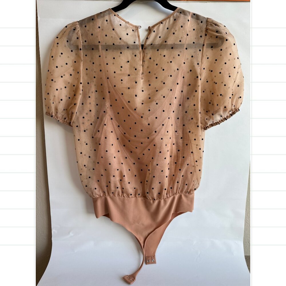 CAMI NYC Bethany Bodysuit Rose Sheer Polkadot Short Puffed Sleeve